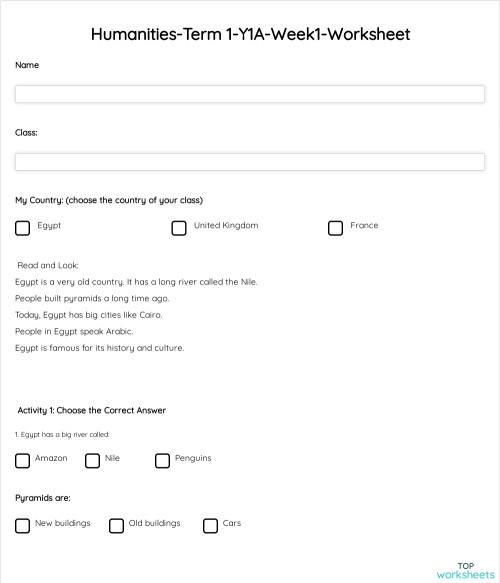 Humanities-Term 1-Y1A-Week1-Worksheet. Interactive worksheet ...