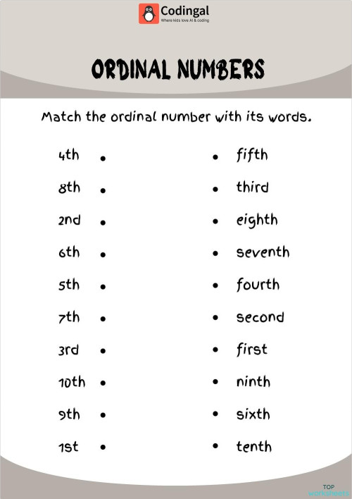M_G01M06L13_WA03_Introduction to Ordinal Numbers. Interactive worksheet ...