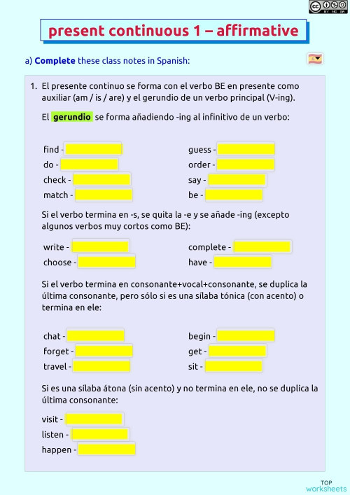 Present continuous 1 - affirmative. Interactive worksheet | TopWorksheets