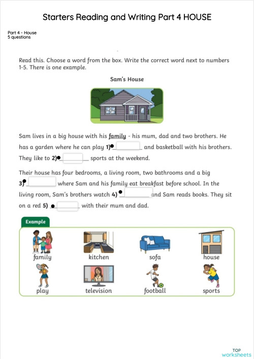 Starters Reading and Writing Part 4 HOUSE. Interactive worksheet