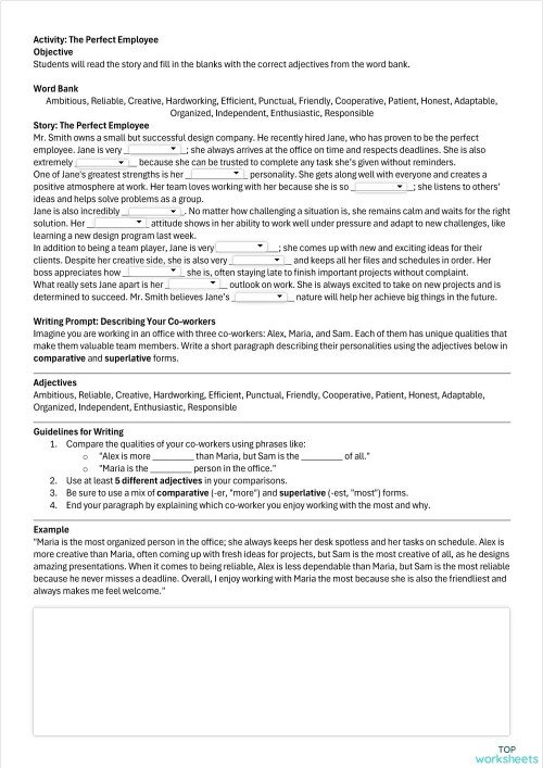 Day 5 Work Adjectives Part 2 Interactive Worksheet Topworksheets