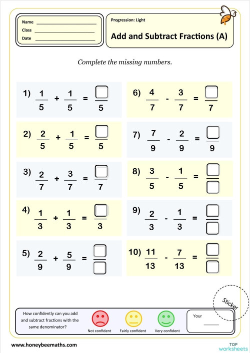 Adding and Subtracting Fractions A. Interactive worksheet | TopWorksheets