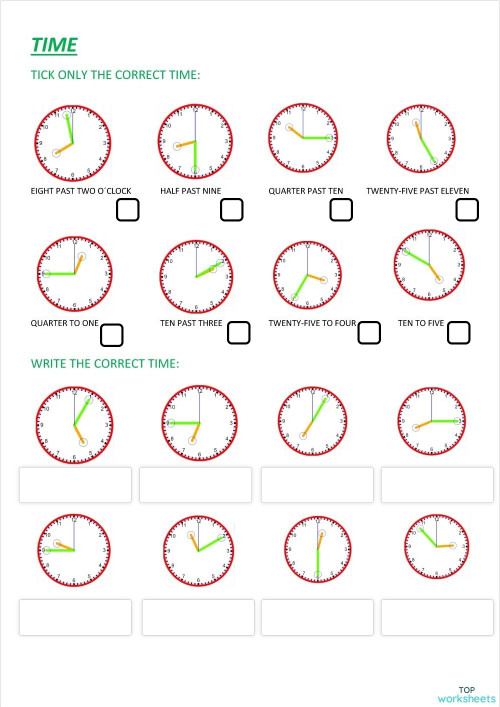 TIME 4 (TELLING THE TIME). Interactive worksheet TopWorksheets