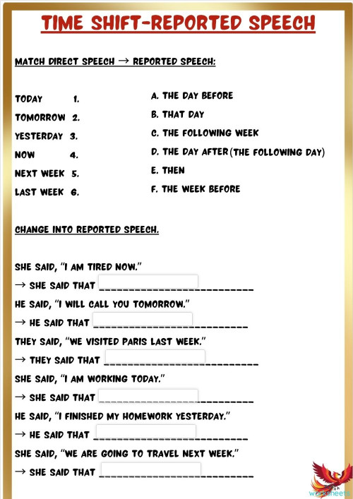 Time shift markers -reported speech 1. Interactive worksheet ...