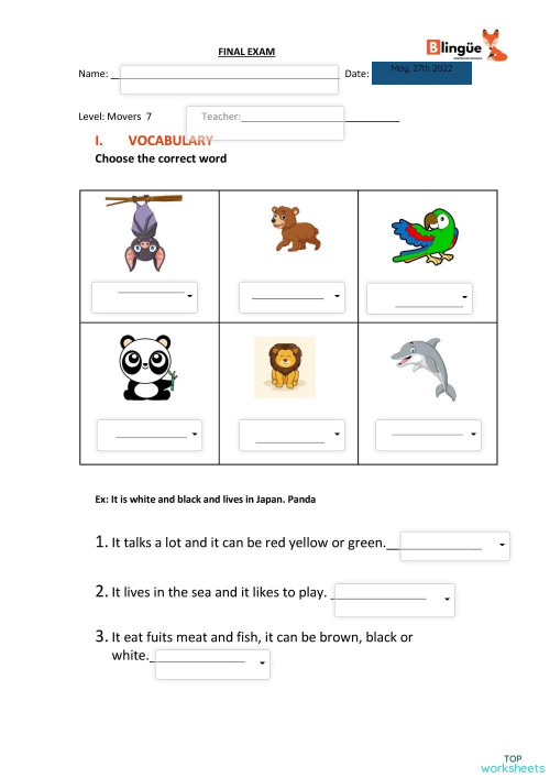 Final exam movers 7. Interactive worksheet | TopWorksheets