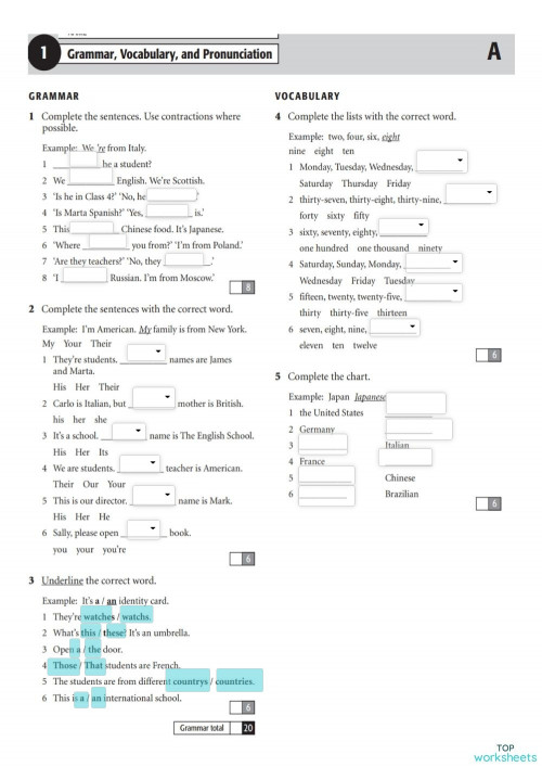 A2 Test Unit 1 Interactive Worksheet Topworksheets