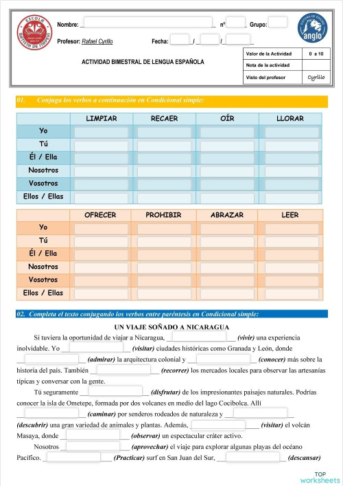 126 Tiempos Verbales Espaol Ele Hojas De Trabajo Pdf Doc