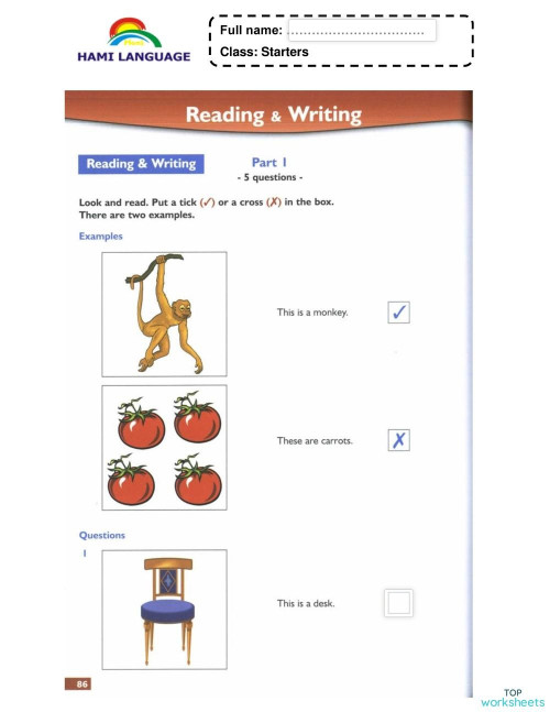 TEST 5 _ READING _ SUCCEED STARTERS. Interactive worksheet | TopWorksheets