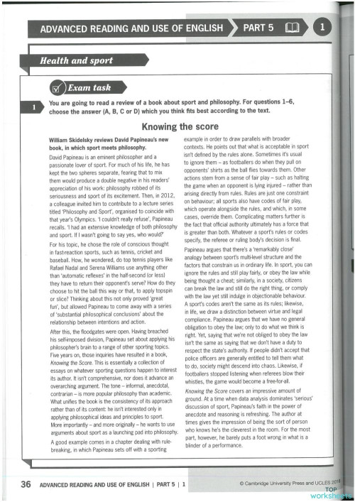 Reading and Use of English Part 5. Interactive worksheet | TopWorksheets