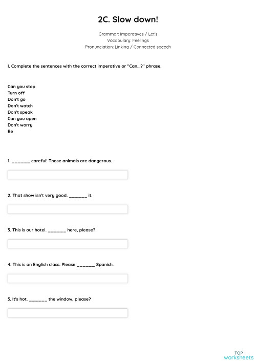 2C. Slow down!. Interactive worksheet | TopWorksheets