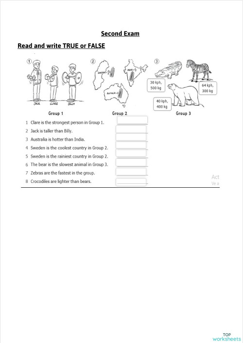 SECOND EXAM - JUNIORS IV. Interactive worksheet | TopWorksheets