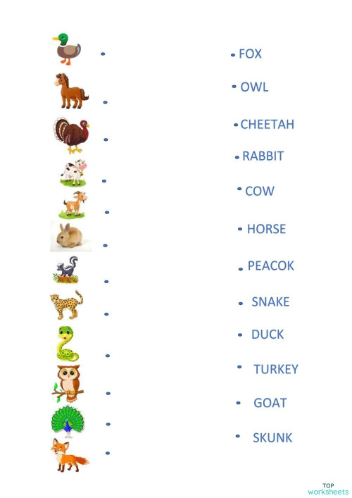 ANIMALES INGLES. Ficha interactiva TopWorksheets