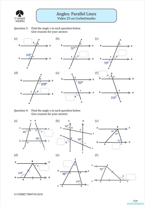 Angle in Parallel Line 3. Lembar kerja interaktif | TopWorksheets