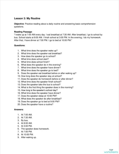 My routine. Interactive worksheet | TopWorksheets
