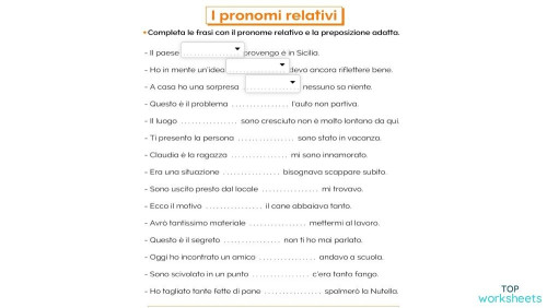 pronomi relativi. Scheda interattiva | TopWorksheets