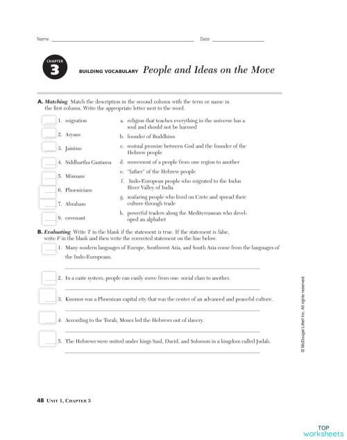 People and Ideas on the Move. Interactive worksheet | TopWorksheets