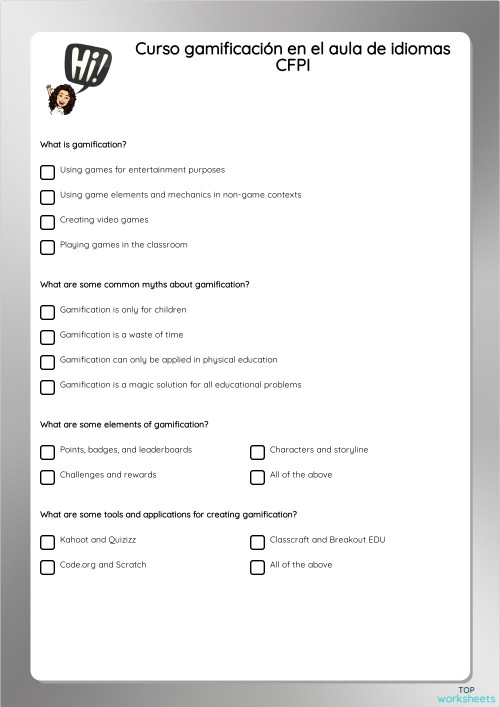 Curso gamificación en el aula de idiomas CFPI. Interactive worksheet ...