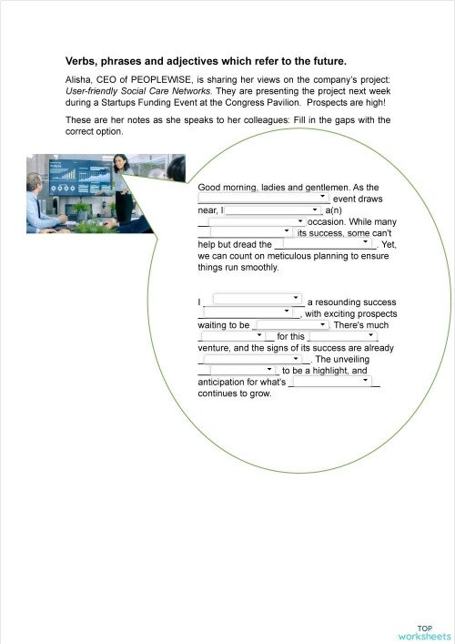 VERBS, PHRASES AND ADJECTIVES WHICH REFER TO THE FUTURE. Interactive