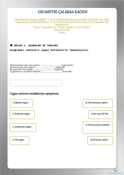 📐 GEOMETRİ ÇALIŞMA KAĞIDI. Etkileşimli çalışma sayfası | TopWorksheets