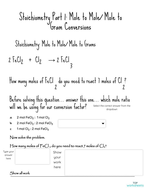 Extra Credit: Mole to Mole/ Mole to Grams (Copied). Interactive ...