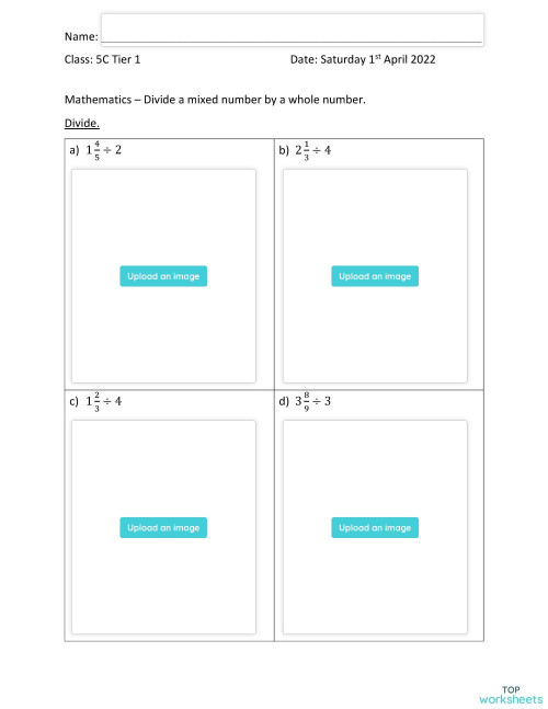 DIVIDE A MIXED NUMBER BY A WHOLE NUMBER. Interactive worksheet