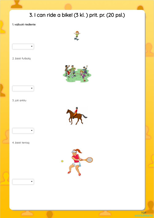 3. I can ride a bike! (3 kl. ) prit. pr.. Interactive worksheet