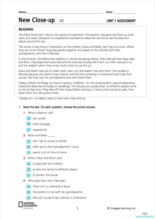 A2 - Unit 1. Interactive worksheet | TopWorksheets