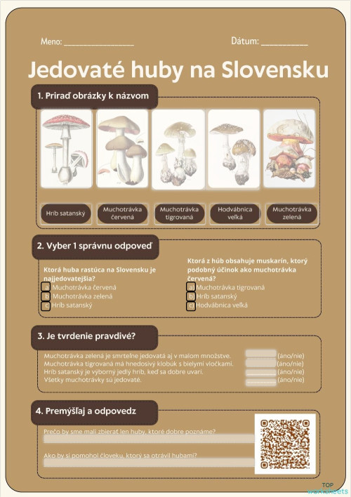 jedovate huby. Interactive worksheet | TopWorksheets