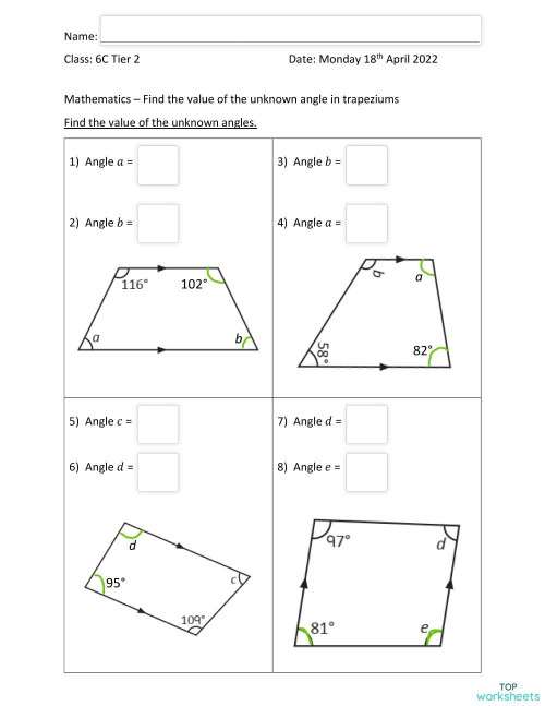 unknown angle in trapezium interactive worksheet topworksheets