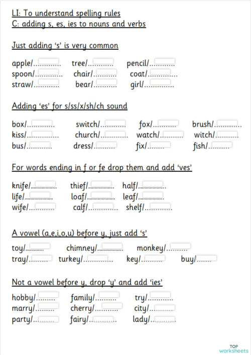 SPELLING -S/-ES 01. Interactive worksheet | TopWorksheets
