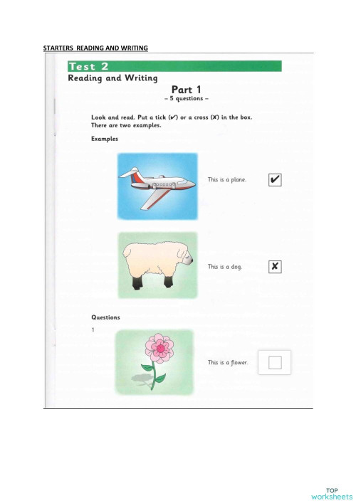 Starters reading and writing test 2. Interactive worksheet TopWorksheets