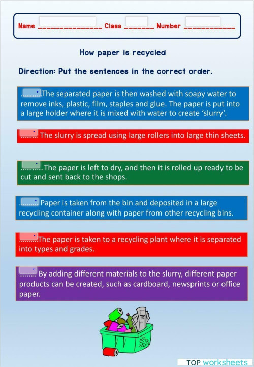 Process of Recycling Paper. Interactive worksheet TopWorksheets