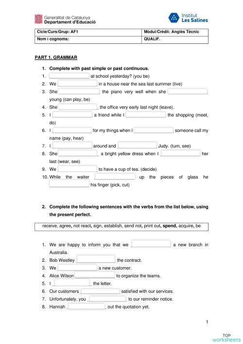 Practice Test AF1. Interactive worksheet | TopWorksheets