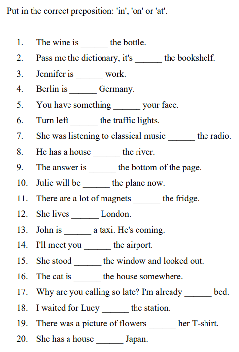 PREPOSITIONS OF PLACE (IN/ ON/ AT). Interactive worksheet | TopWorksheets