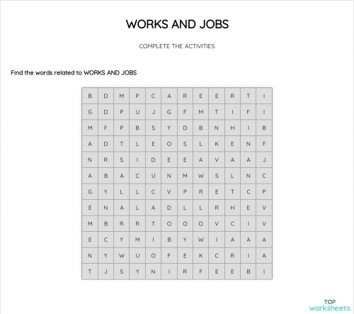 WORKS AND JOBS. Interactive worksheet | TopWorksheets