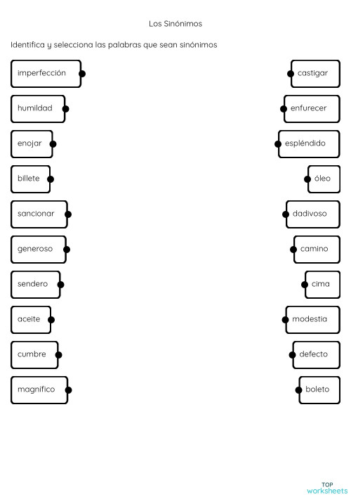 Los Sinónimos. Ficha interactiva TopWorksheets