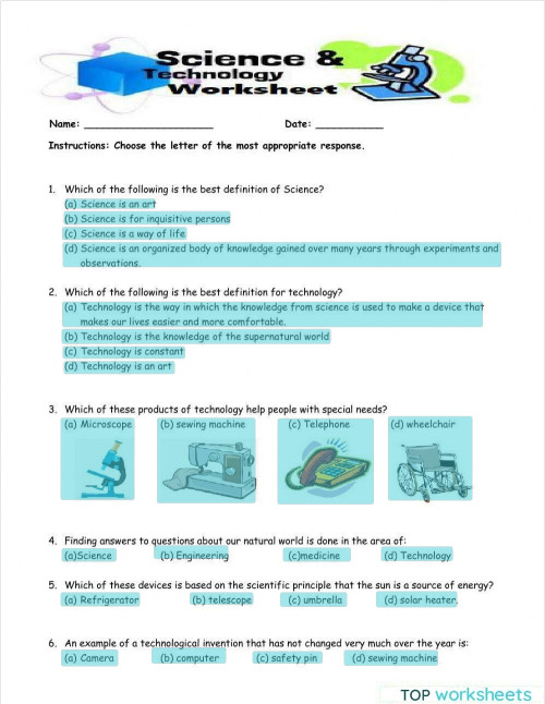 Science and Technology 1. Interactive worksheet | TopWorksheets