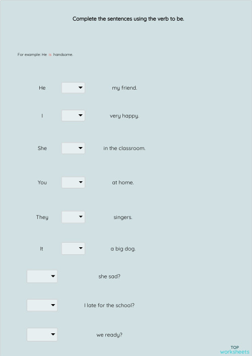 Verb to be. Interactive worksheet | TopWorksheets