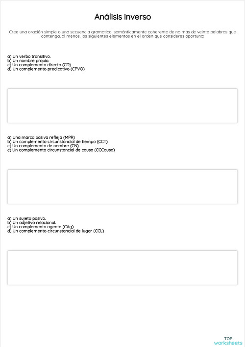 Sintaxis: fichas interactivas y ejercicios online | TopWorksheets