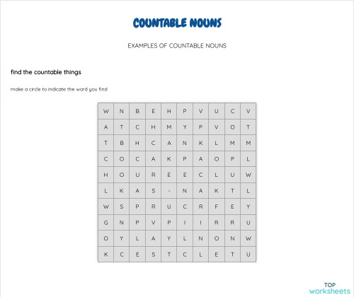 COUNTABLE NOUNS. Interactive worksheet | TopWorksheets