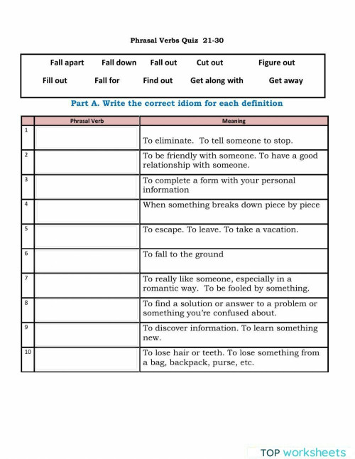 Phrasal Verbs Quiz Grade 7