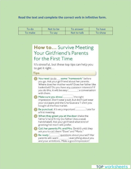 Infinitives. Interactive worksheet | TopWorksheets