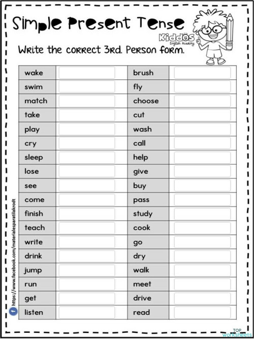 Simple Present - 3rd. Person - Verbs. Interactive worksheet | TopWorksheets