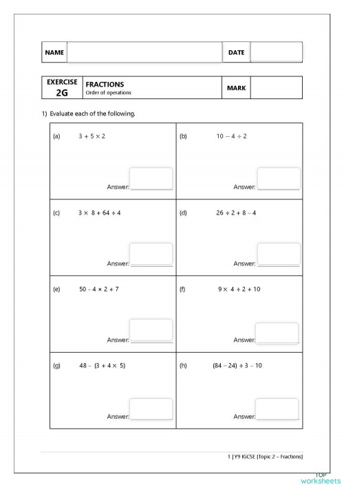 Order of operations. Interactive worksheet | TopWorksheets