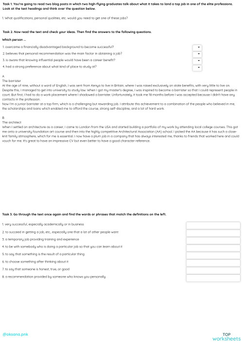 Lesson 7: Land a top job (pre-class). Interactive worksheet | TopWorksheets