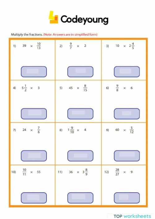 Multiplication of Fractions by whole numbers Concept CW. Interactive ...