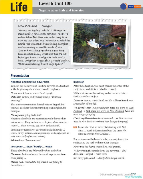 Neo Cursos Life 6 Unit 10b. Interactive worksheet | TopWorksheets