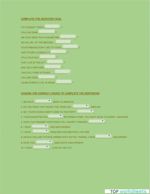EXAMEN PRESENT PERFECT QUESTION TAGS PASSIVE VOICE V2. Interactive ...
