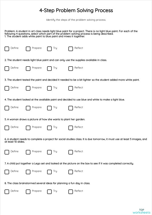 4-Step Problem Solving Process. Interactive worksheet | TopWorksheets