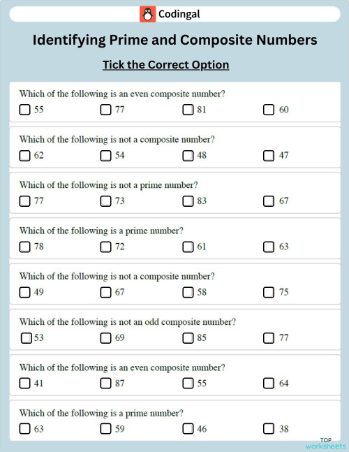 Identifying Prime And Composite Numbers Worksheets Prime And Composite